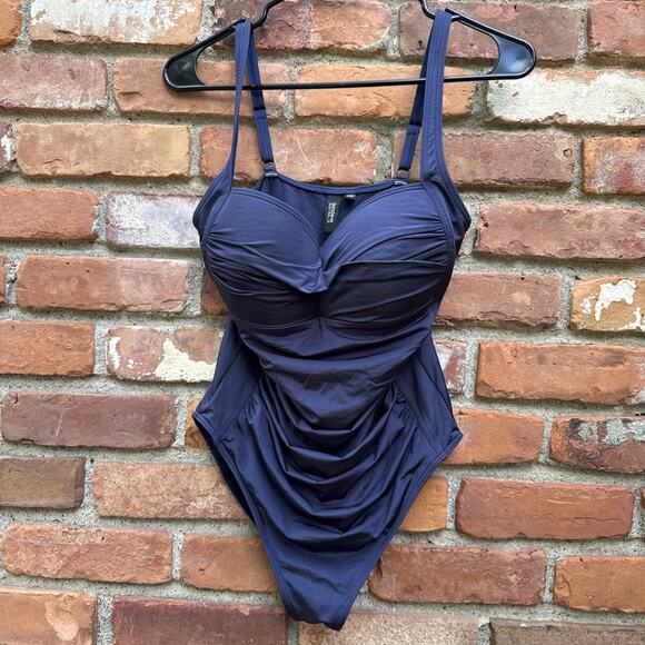 Bond-Eye Blue One Piece Swim Suit Ruched Size Unknown See Measurements - Picture 1 of 7